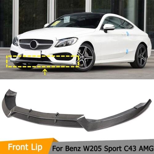 Car Front Lip Spoiler For Mercedes-Benz C Class W205 Sport C43 AMG Sedan Coupe 2013 - 2018 Carbon Fiber Front Bumper Lip Chin
