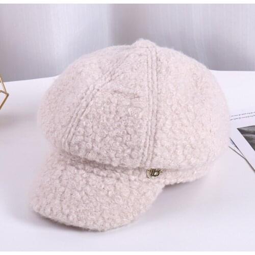 Autumn Winter Hats for Women With Button Octagonal Caps Ladies Casual Woolen Hat Winter Beret Women Cap HR122304