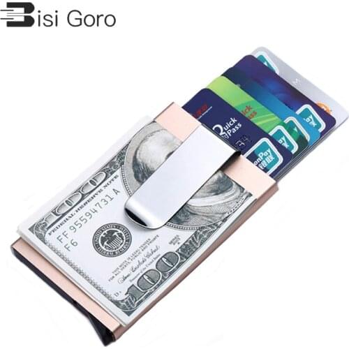 Bisi goro fashion mini slim credit card case porta tarjetas aluminium card wallet anti rfid protection bank Automatic card purse