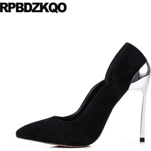 Big size exotic dancer fetish black 12cm 5 inch pointed toe stiletto high heels 10 42 pumps thin metal sexy 11 43 shoes ladies