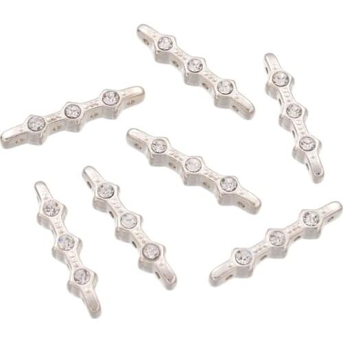 10Pcs Alloy Rhinestone Bar Spacers Beads For DIY Handmade Bracelet Jewelry Making Findings Accessories 28x6x5mm, Hole: 1mm