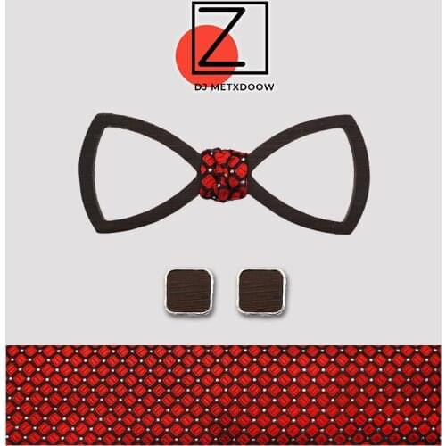 Wenge Wooden Bow Tie Set for Mens Suit Cufflinks Bowtie Cravate Homme Noeud Papillon Corbatas Gift for Mens Wood Tie Black Box