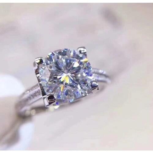 Kkmall Store Round Silver Moissanite Ring 2.00ct D VVS Luxury Moissanite Ring Jewelry Girlfriend Gift Moissanite silver 925 ring