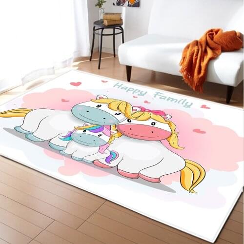 3D Printed Carpet Unicorn Cartoon Child Big Carpets For Living Room Bedroom Area Rug Kids Flannel Room Rug Unicorn Play Mat Soft