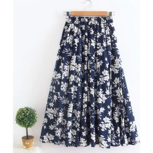 Ginzagirl Summer Skirts Womens New Vintage Floral Print Chiffon Pleated Skirt Elastic High Waist Casual Midi Women Clothes Jupe