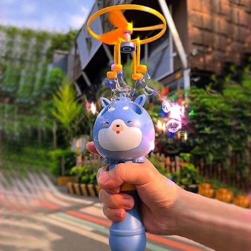 Summer Bamboo Dragonfly Bubble Blowing Machine Flying Blower Wand Cartoon Dog Kids Soap Water Gun Outdoor Happy Kids Toys Gifts