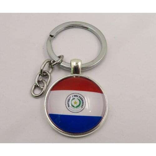Fashion Paraguay Flag Keychain Charm Paraguay Glass Beads Key Chains Silver Plated Metal Blank Keyring Keychains