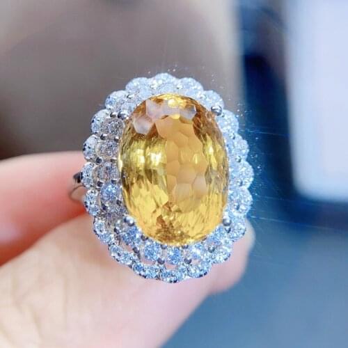 Natural real yellow citrine luxury big ring Free shipping 10*14mm 6.5ct gemstone 925 sterling silver Fine jewelry J215283