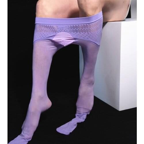 Sexy Pantyhose for Men Underwear Exotic Sissy Lace See Through Body Stockings Boyfriend Glossy Shiny Penis Cover Sheer Tights