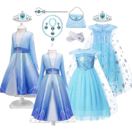 Frozen 2 Girls Elsa Cosplay Dress Costume Kids Fancy Children Gowns Princess Vestidos Infantil Snow Queen Party Clothes Xmas
