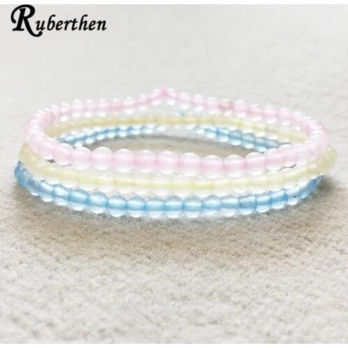 Ruberthen New Design 4 mm Mini Gem Stone Energy Bracelet Rose Quart z Celestine Chakra Gem Stone Bracelet Best Gift for Girl