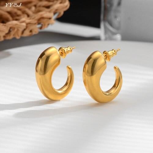OX horn hoop earrings for women stainless steel small C gold hoop earrings minimalist trendy women jewelry wholesale items 2021