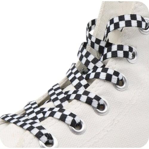 Weiou Flat Black White Red Blue Grid Shoe Lace String Sublimated Printing Polyester Checkered Digital Print Shoelaces Sneakers