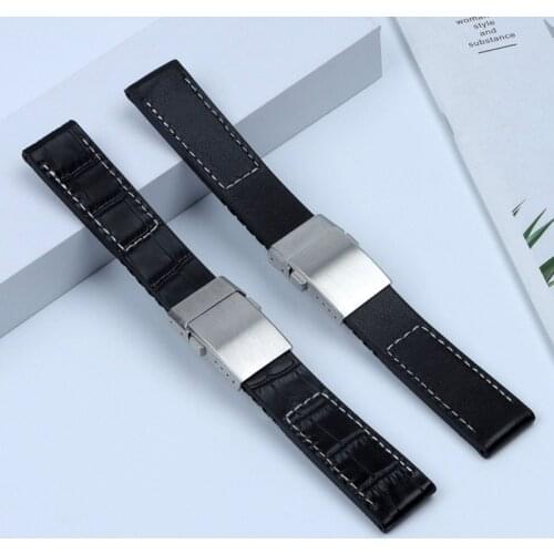 22mm 24mm Real Leather with Silicone Stiching Watch Band Watchband For Breitling strap for NAVITIMER WORLD Avenger/navitimer