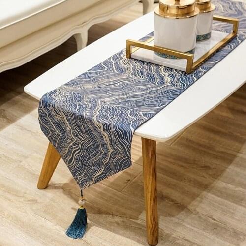 Classical Chinese Embroidery Table Runner New High-grade Geometric Abstraction Tablecloth with Tassels Freehand Four Seasons