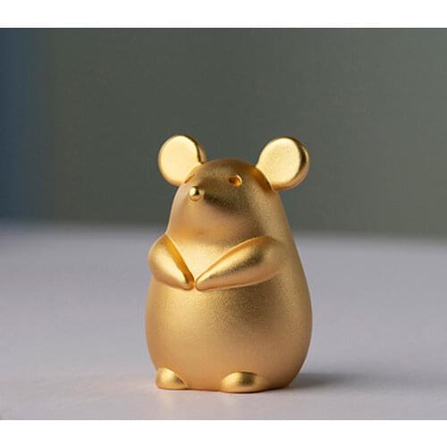 2021 NEW Limited Edition Collection Foreign gift 24K gold plating gilding Chinese Zodiac mouse Handwork art Mascot statue