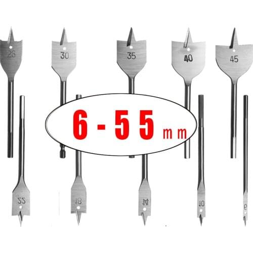 1pcs High quality 6-55mm Durable Woodworking Tool Flat Drill High-carbon Steel Wood Flat Drills Woodworking Spade Drill Bits