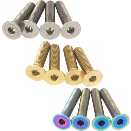 LOT4 M6*1.0 Length 25/30/35/40/55mm Color Ti/Golden/Rainbow GR5 Titanium Countersunk Bicycle Headset Top Cap Bolts