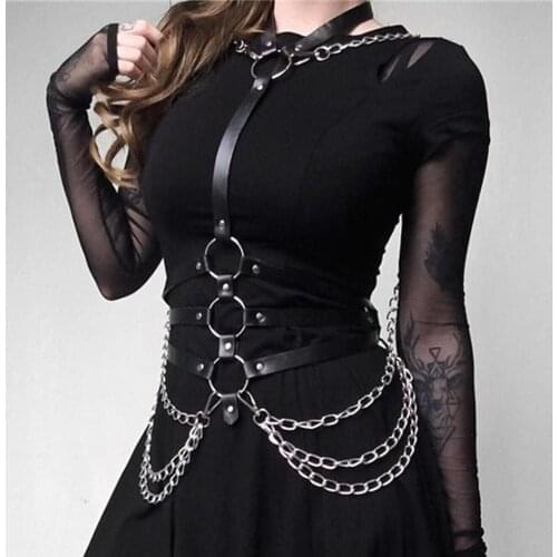 TRODEAM Women Leather Harness Lingerie Chain Belts for Woman Harajuku Suspenders Gothic Punk Bra Harness Bondage Body Garters
