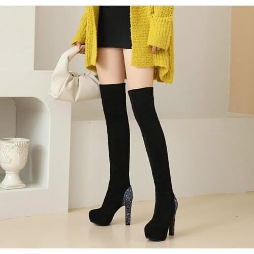 Waterproof platform thin heel over knee boots womens new thin leg elastic fashion boots in autumn and winter 2020 high heel thi