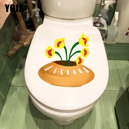 YOJA 21*20.1CM Small Potted Plant Cartoon Kids Room Wall Decor Bathroom Toilet Seat Sticker T1-0487