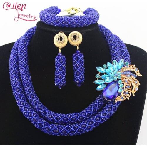 Ellen Jewelry Nigerian Wedding bridal African Beads Jewelry Set Handmade Dubai Bridal Bracelet Earrings Necklace Sets N0030