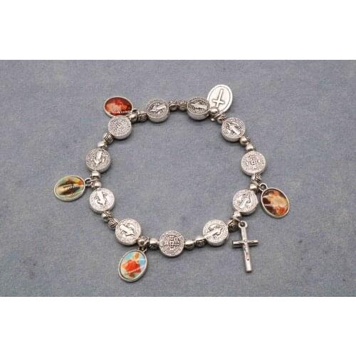 Jesus Cross Beaded Bracelet, Jesus Christ St. Benedicts Compassionate Prayer Bracelet, Christs Core Beaded Alloy Bracelet