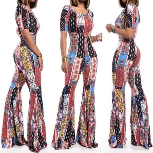 Women Short Sleeve Printed Sexy Boot Cut Jumpsuit 2020 Summer Female Plus Size Bodysuit Overalls Casual Playsuit Womens Clothes