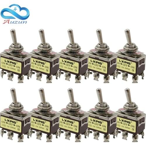 10pce button switch E-TEN1322 rocker arm toggle switch 6 foot 3 double knife switch aperture 12MM silver contact