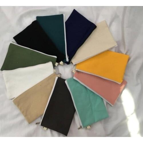 100pcs Coloful blank canvas zipper Pencil cases pen pouches cotton cosmetic Bags makeup bags Mobile phone clutch bag SN659
