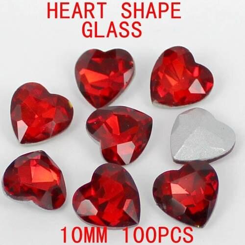 100pcs Heart shape 10mm red color crystal stone Crystal Beads for cellphone case diy and jewelry making scrap booking diy