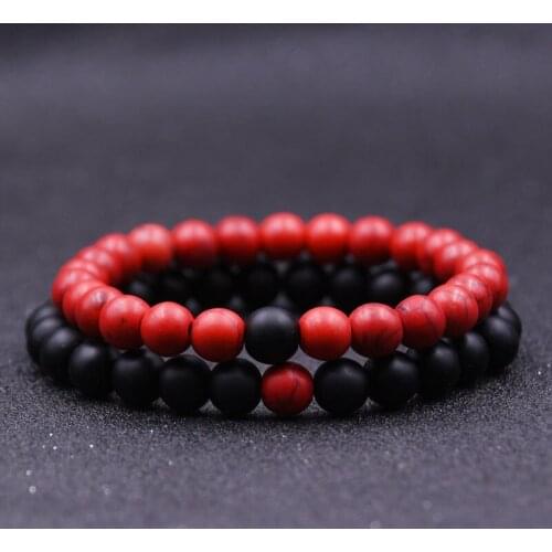 2019 2Pcs/Set Couples Bracelet Classic Natural Stone White and Black Beaded Bracelets for Men Women Jewelry Best Friend