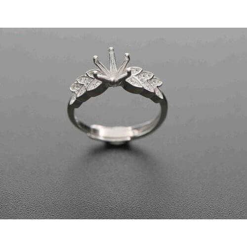 6Mm Round Gems Cz Stone Prong Bezel Feather Bang Solid 925 Sterling Silver Adjustable Ring Settings 1214029