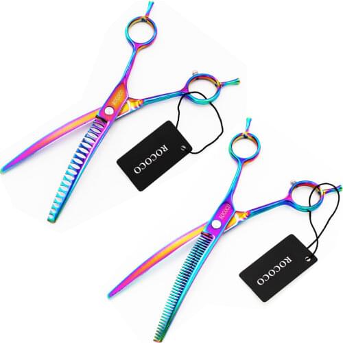 7.0 inch Pet Grooming Curved Shark Thinning Scissors Dog Cat Hair Cut Hairdressing Shears Clipper Professional Scissors