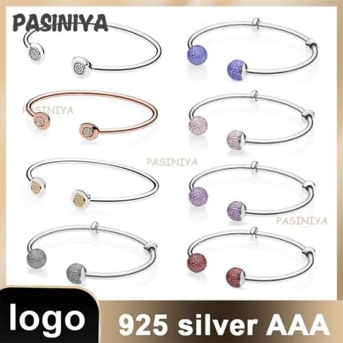5 Sterling Silver Bracelet S925 With Logo Classic Snake Chain Open Bracelet Round Diamond DIY Charm Ladies Holiday Party Gifts