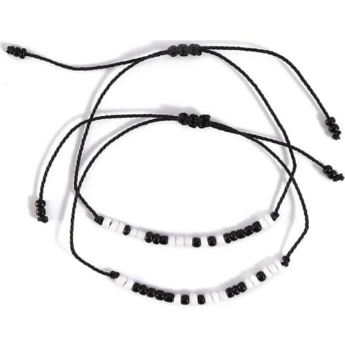 ANGELADY 2Pcs Friendship Morse Code Dainty Handchain I Love You Beaded Bracelet with Secret Message Women Men Lover Jewelry Gift
