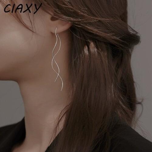 CIAXY 925 Sterling Silver Geometric Curve Design Tassel Earrings for Women Exaggerated Long Earring Fashion Trendy Jewelry
