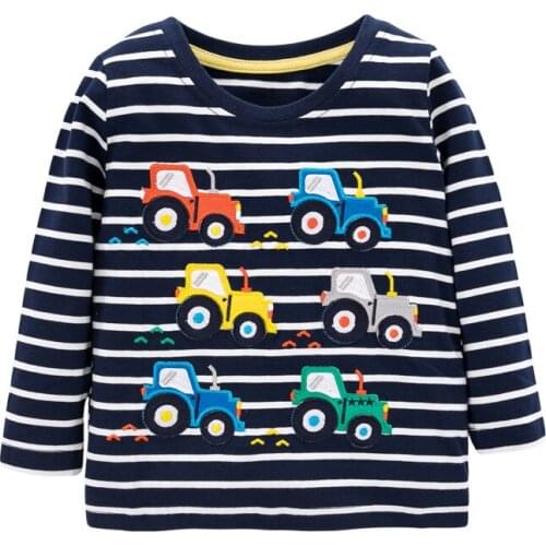 Little Maven New Autumn Spring Kids Black Striped Appliques Tractors O-neck Full- sleeved Cotton Knitted Boys Casual Tshirts