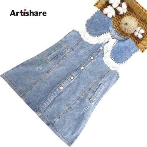 Girl Denim Dress Patchwork Dresses For Girl Lace Floral Children Dress Summer Costumes For Girls 6 8 10 12 14