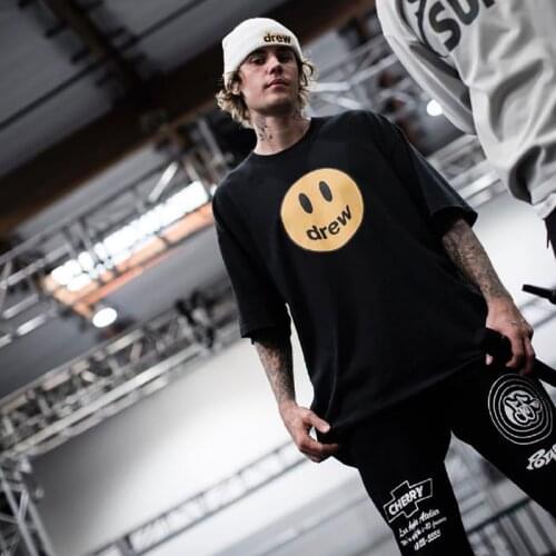 DREW T Shirt Summer 100% Cotton Men O-neck T-shirt Male Womens tshirt Short Sleeve High Quality Tops HOUSE JUSTIN Brand Smiley