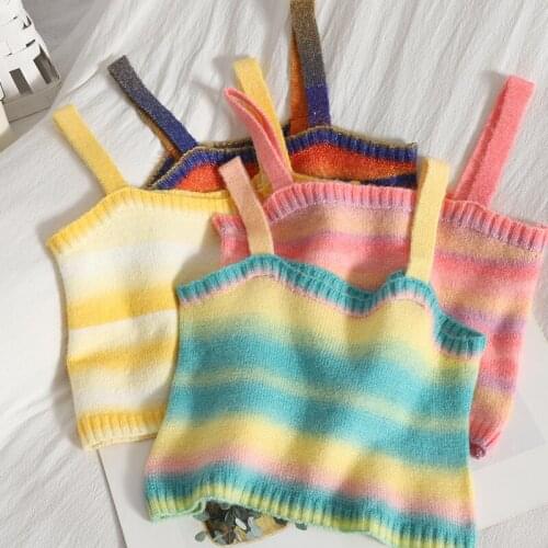 Heliar Women Rainbow Candy Crop Tops Women Tube Tops Sexy Knitted Crop Tops Basic Latin Style Cute Tops Women 2021 Summer