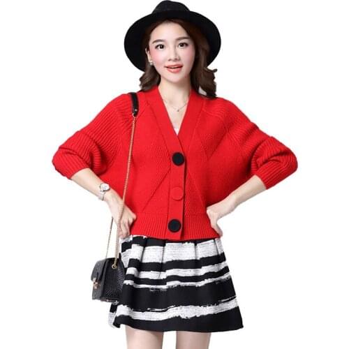 Spring Autumn Womens Cardigan Sweaters Korean Short Bat Shirt Sweater Coat Women Loose Plus Size Long sleeve Knit Top 3XL R23