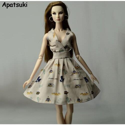 Khaki Cartoon Classical Doll Dress For Barbie Doll Outfits Party Dresses Clothes For Barbie Doll 1/6 Doll Accessories Kids Toy