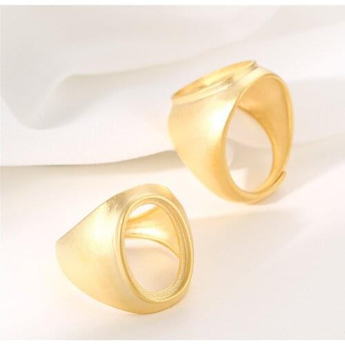 Ring Blank for 10x14mm/12x16mm/13x18mm/15X20mm Oval Cabochons Matte Yellow Gold Plated 925 Silver Adjustable Ring Base JZ0001Y
