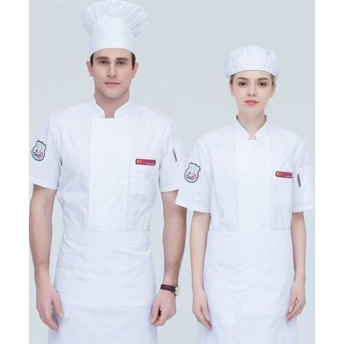 Top Quality Cook Suit Short-sleeve Chef Uniform Mens Fashion Chef Jacket Lady Kitchen Working Clothes Plus Size B-6573