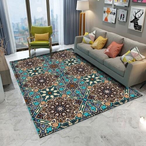 Good Quqlity Bohemian Style Mandala Pattern Carpet Non-slip Bath Mat Soft Fluffy Flannel Living Room Bedroom Decorative Carpet