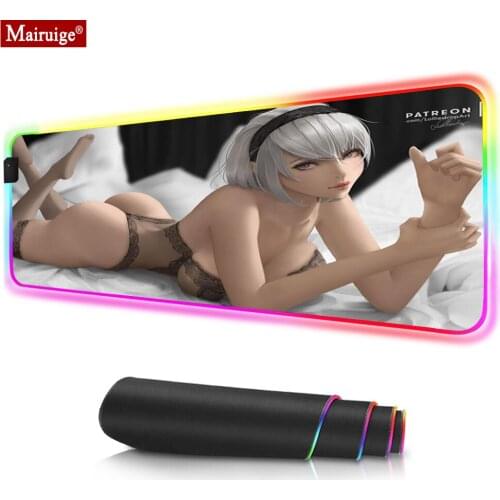 Sexy Girl Big Breasts Ass Buttocks Anime LED Mousepad RGB Glow XXL Large Mouse Pad 90x40cm Gamer Desk Mat for Laptop Table Pads