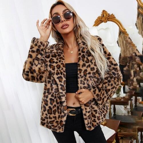 Fashion Leopard Faux Fur Jacket Women Loose Lapel Warm Plush Cardigan Coat Brown Vintage Zebra Striped Jackets Autumn Winter