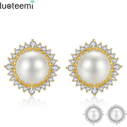LUOTEEMI Brand New Wholesale Charm Vintage Design Style Round AAA Imitation Pearl Earrings Stud For Women Elegant Bridal