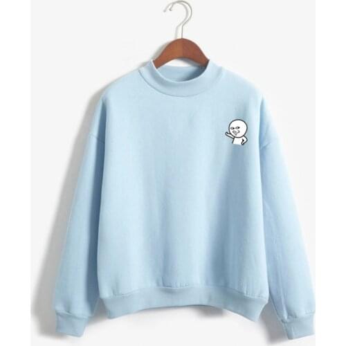 Nice Autumn Winter Harajuku Kawaii Cartoon Print Hoodies Sweatshirt Girls Women Long Sleeve Turtleneck Fleece Moletom Pullover